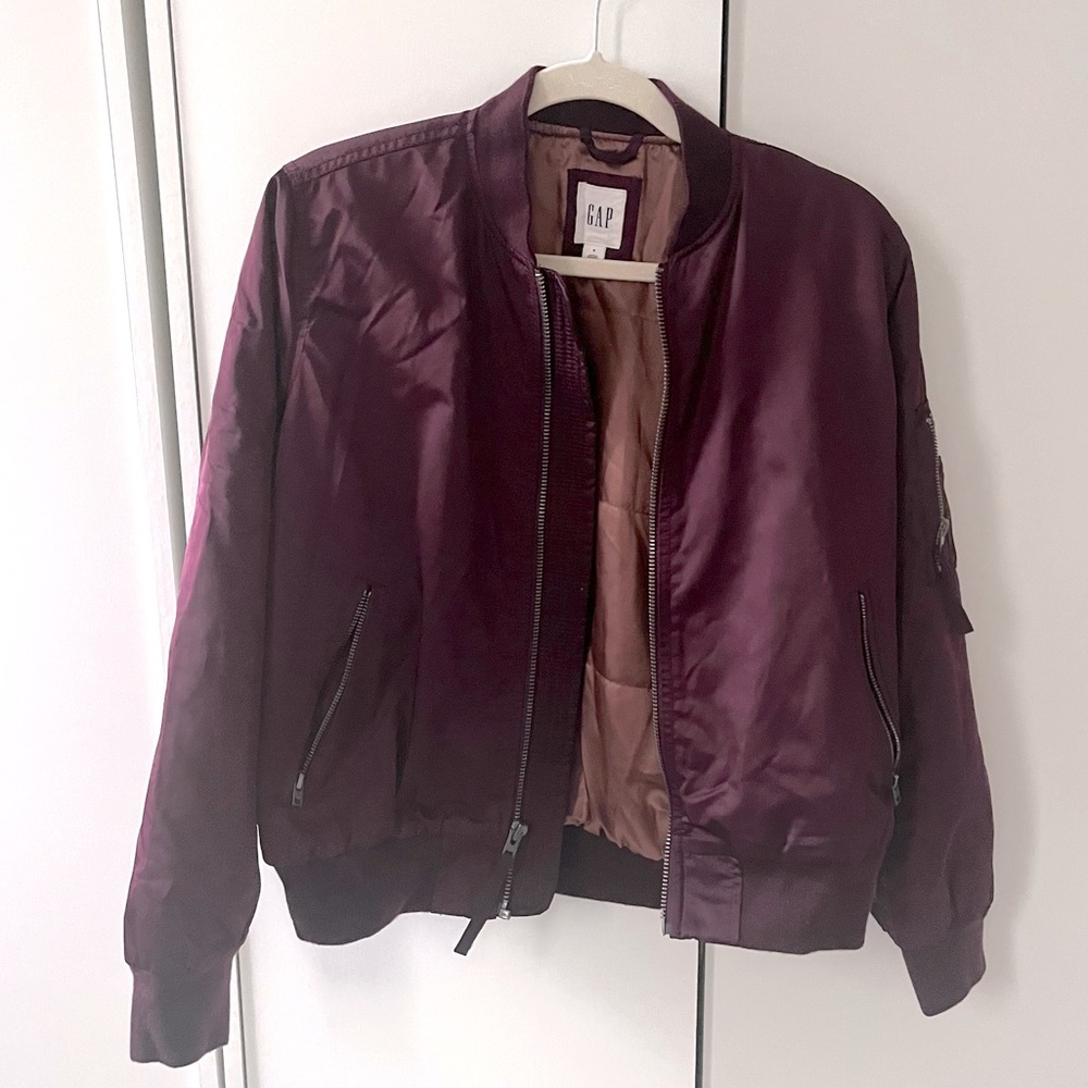 Burgundy bomber jacket